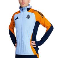 Adidas Real Madrid TR 2024-25 Sezono drėgmę sugeriantys Užtrauktuku Dryžuoti Spalvų Bloko Futbolo Marškinėliai Vyriški marškinėliai IT5139 XS