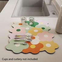 Quick Dry Dish Drying Mat Flower Rubber Tableware Draining Pads Rug Kitchen Dinnerware Placemat Super Absorbent Coffee Drain Pad
