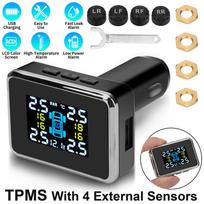 Automobilio Tpms cigarečių žiebtuvėlis belaidis Tpms LCD skaitmeninis ekranas automobilio padangų slėgio signalizacijos sistema 4 išorinis vidinis jutiklis, universalus juoda