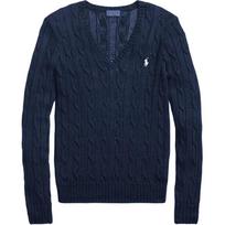 Polo Ralph Lauren Vienspalvis Didelės V formos iškirptės Ilgomis Rankovėmis Megztas Megztinis Su Pony Logotipo Siuvinėjimu Moteriškas megztinis Tamsiai Mėlynas WMPOSWEW3O10026B82 L black