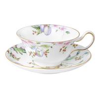 Wedgwood Saldžių slyvų kaulinio porceliano arbatos ir kavos puodelis su lėkštute (2 dalių rinkinys)