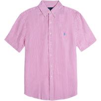 Polo Ralph Lauren Striped Pony Logo Embroidered Short Sleeve Linen Shirt Men shirts Pink 710802622-002 XS