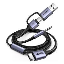 Garso adapteris su įkrovimo funkcija 2in1 USB-C - USB-A/C minijack - juodas
