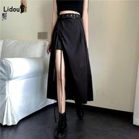 Women's Clothing Casual Solid Color Split Skirt Summer Fashionable Korean All-match High Waist A-Line Loose Skirt for Female S juoda