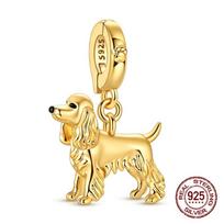 925 Silver Golden 3D Cocker Spaniel Dog Charm Fit Bracelet New Year Gifts Fashion Animal Jewelry for Women Girls