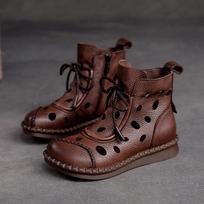 2024 Moteriški Batai Vasariniai Ankle Boots Lauko Plokščiapadžiai Lengvi Moteriški Batai Madingi Užtrauktukai Moteriški Batai Išpjovimai Kvėpuojantys 35 tamsiai ruda spalva
