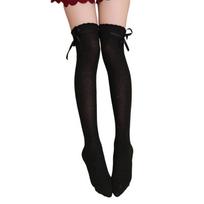 Women's Thigh High Socks Lolitas Gothic Over Knee Stockings Bow Lace Up Long Stockings Sweet Summer Ruffle Trim Socks One Size balta