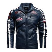 Autumn Winter Fleece Men's Motorcycle Leather Jacket Embroidery Racing Coat Windbreaker Outwear Faux Leather Biker Jacket S raudona