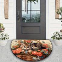 Half-Round Cute Pet Floor Mat - Dirt & Wear-Resistant Entryway Rug 40*60cm
