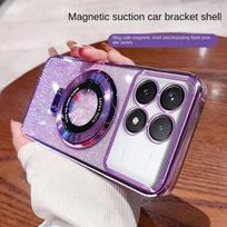 POCO X6 PRO stovo laikiklio dėkliukams Minkštas Bling Glitter su žiedu magnetiniu plonu apsauginiu nugaros dangteliu, skirtas Xiaomi POCO X6 PRO dėklui For POCO X6 Pro violetinė