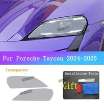 PORSCHE Taycan 2024-2025 Išorinė Priekinė Lempa Juoda Atspari Įbrėžimams Plėvelė Auksinė Lipdukas Priekinis Žibintas Skaidri Apsauginė Plėvelė skaidri