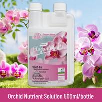 Orchidėjų maistinis tirpalas: Skatina žiedynų formavimąsi, gydo pageltusius lapus, juodas dėmes ir šaknų puvinį, skatina žydėjimą specialiomis trąšomis