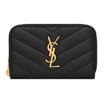 SAINT LAURENT YSL Full-Zip Lambskin Wallet for Women in Black Basic Set (Bag+Dust Bag) juoda