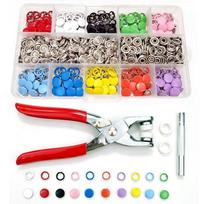 Spalvingas penkių nagelių be siuvimo spaudžių sagčių rinkinys su vyriškais ir moteriškais fiksatoriais bei montavimo įrankiu 100 sets solid and hollow buckles without tool
