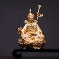 Wood Carved Padmasambhava Statue Guru Rinpoche Tibetan Buddhism Sculpture for Home or Shrine Decor šviesiai pilka spalva