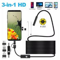 5,5 Mm Android endoskopinė kamera 3 in 1 mikro USB C tipo borescope mini kamera vandeniui atspari LED automobilio patikra, skirta Huawei Xiaomi kompiuteriui juoda