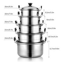 5 vnt. Nerūdijančio plieno Amerikietiški dideli puodai 16-24 cm Gilesnis sriubos puodas Didelių puodų rinkinys Virtuvės įrankis 16-24cm 5 PCS Pot gray