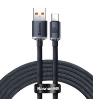 Kabelis BASEUS Crystal Shine Series, USB to Type-C 100W 2m, juoda