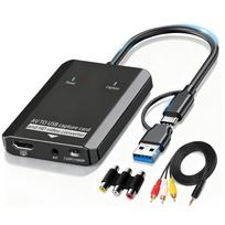 VHS į skaitmeninį konverteris RCA į HDMI USB vaizdo įrašymo plokštė Skaitmeninis adapteris analoginiams įrenginiams Elektroninis įrenginys senų prisiminimų išsaugojimui ant pilka spalva