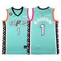 Spurs Wembanyama Nr.1 Siuvinėtas Krepšinio Marškinėliai Treniruočių Apranga L juoda