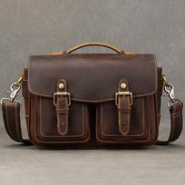 Retro Genuine Leather DSLR Camera Bag, Crazy Horse Leather Mini Mirrorless Camera Head Cover Layer, Cowhide Shoulder Crossbody Bag