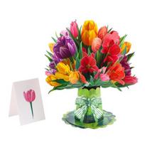 3D Pop-Up Bouquet Greeting Card Sunflower Lily Tulip Carnation Flower Bouquet Card for Mother's Day Teachers' Day Graduation Anniversary Birthday I