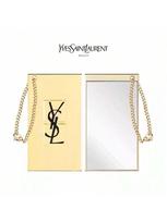 YSL auksinės grandinėlės kompaktiškas veidrodėlis, būtinas daiktas pasitaisymui keliaujant. auksas