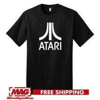 ATARI CLASSIC JUODI MARŠKINĖLIAI Logotipas Vintažiniai Vaizdo žaidimai Retro Žaidimai Žaidimo Marškinėliai Tee Unisex Marškinėliai S