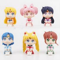 6 vnt./rinkinys Graži Globėja Sailor Moon 7 cm Anime Figūrėlė Tsukino Usagi Chibiusa Hino Rei Kino Makoto Figūrėlė Vaikams Žaislas