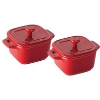 Staub Cocotte Pair Set of Ceramic Storage Japanese La Cocotte Square  Square Cherry, 8cm, 2  Heat-Resistant Container, Microwave-Safe [Official vyšnia