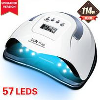 114W SUN X7 LED UV lempa manikiūro nagų lempoms 57 LED nagų džiovintuvas kietėjimui UV gelinis lakas nagų įrankiai su jutikliniu LCD ekranu US Plug balta