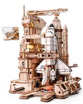 ROBOTIME 3D Wooden Scale Airplane and Space Shuttle with LED Movable Mechanical Space Model Enthusiast Craft DIY Interior Assembly Science STEM