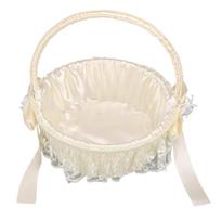 Wedding Flower Basket Elegant Lace Trim Flower Basket with Bow Decoration for Celebration Prop