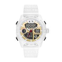 ARMANI EXCHANGEAE Elektroninis laikrodis ant riešo Silikoninis dirželis Auksinis ciferblatas Vyriški laikrodžiai AX2961 White strap AX2961