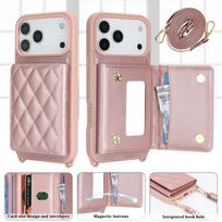 Crossbody Cards Solt Wallet Flip Leather Phone Case For iPhone 17 Pro Max 16 Plus 15 14 13 12 11 Buckle Makeup Mirror Bag Cover iPhone 15 violetinė