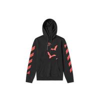 OFF-WHITE Įstrižos rankovės šikšnosparnio stiliaus siauro kirpimo džemperis su gobtuvu Juodas Raudonas Unisex Gatvės apranga OMBB034E19D250071020 S