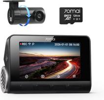 70mai 4K vaizdo registratorius A810S su 8MP priekine ir galine STARVIS2 kameromis, 128GB kortele. Funkcijos: Priekinė ir galinė kameros, Super stiprus naktinis matomumas, LCD, ADAS, Saugus.