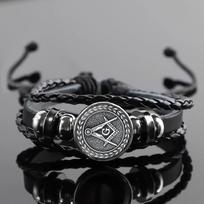 Vintage Freemasonry Bracelet Handmade Multilayer Braided Leather Rope Charm Jewelry Gift for Men Women