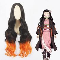 Demon Slayer Nezuko Kamado Cosplay Perukas, Juodai-Oranžinės Spalvos Gradientas Aukštos Temperatūros Pluošto Plaukų Priauginimas juoda/oranžinė