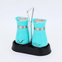 Kitchen Glass Spice Bottle  2pcs Set with Shelf Spice Dispenser with Pour Holes Adjustable Refillable Salt and Pepper Shakers balta