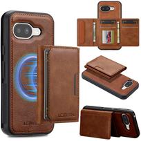 2 viename Nuimamas magnetinis kortelių dėklas-piniginė Odinis dėklas Google Pixel 10 Pro XL 9A 9 8 8A 7A 7 10A 10 Belaidžio įkrovimo palaikymas Google Pixel 9 raudona