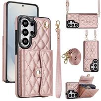 Dirželis Kortelės Maišelis Piniginė Odinis dėklas Samsung Galaxy S26 Ultra S25 Plus S24 S23 A16 A15 A35 A55 Dėklas Per petį Kišenės Dangtelis Galaxy A14 4G ruda