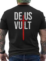 Vyriški Deus Vult I Dievas nori to Kryžiaus žygiai Marškinėliai Drąsūs Raudoni Lotyniški Krikščioniški Grafiniai Marškinėliai su Spaudiniu ant Nugaros Juodi Trumpomis Rankovėmis M
