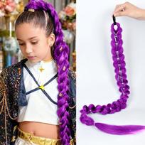 Violetinė kpop raganų medžioklės grupės cosplay anime perukas su tokia pačia galvos juosta auksinio siūlo uodegos peruko pynė 32inches