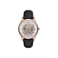 EMPORIO ARMANI Vyriškas automatinis juodo odinio dirželio laikrodis AR60007-CLG Pearl White Watch Dial