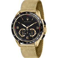Maserati Traguardo Juodo Metalo Auksinis Vyriškas Kvarcinis Chronografo Laikrodis R8873612010 juoda
