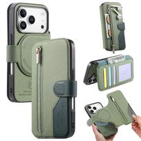 2 viename nuimamas magnetinis užtrauktukas su kortelių lizdais piniginė odinis dėklas iPhone 17 Pro Max 16 Plus 15 14 13 12 apverčiama rankinė kišenė dangtelis iPhone 13 juoda