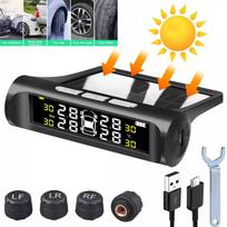 4 daviklių automobilio TPMS padangų slėgio stebėjimo sistema, maitinama saulės energija, skaitmeninis LCD ekranas, automatinis apsaugos signalizacijos testeris, automobilių testas juoda
