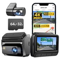 DDPAI Z60 vaizdo registratorius su naujausiais 8 megapikselių ir 8 megapikselių 1080P dvigubomis priekine ir galine kameromis, su 32GB talpos kompaktišku vaizdo registratoriumi su LCD, itin tvirtas juoda