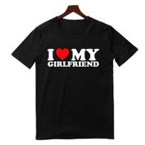 „Lover“ marškinėliai „I Love My Girlfriend“ „Aš myliu savo vaikiną“ Raidėmis marginti marškinėliai trumpomis rankovėmis, laisvi, tinkami porai 3XL juoda